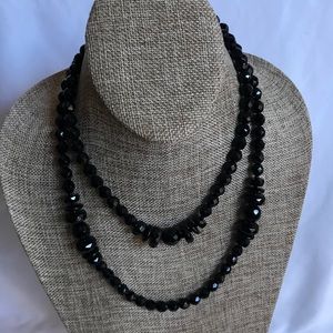 Vintage Black Faceted Glass Bead Necklace